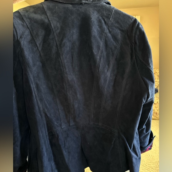 Isaac Mizrahi women’s large suede moto jacket navy blue - Picture 6 of 6